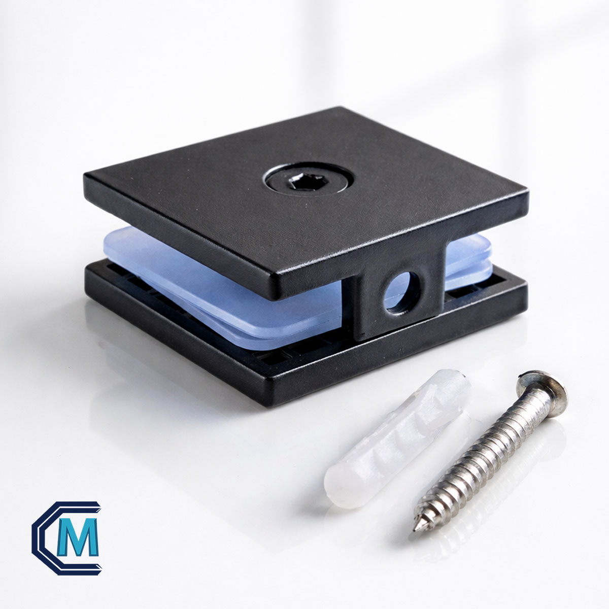 Conector muro-vidrio para ducha color negro mate